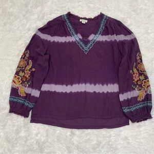 Sundance Floral Embroidered Women’s Oversized Blouse Size PS Petite Small Purple
